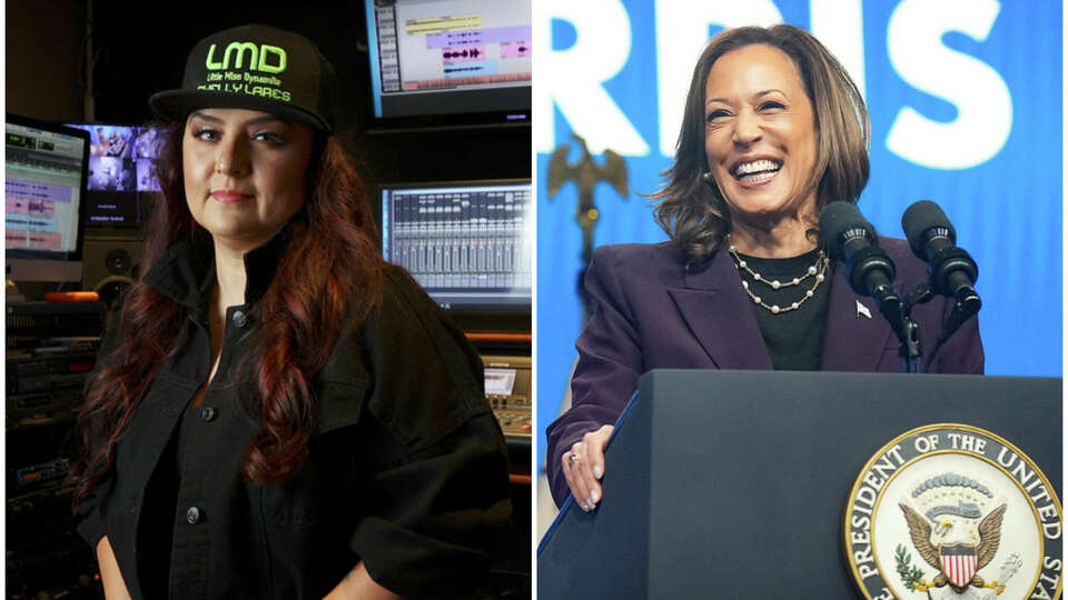 Shelly Lares, left, has written a song for Vice President Kamala Harris.