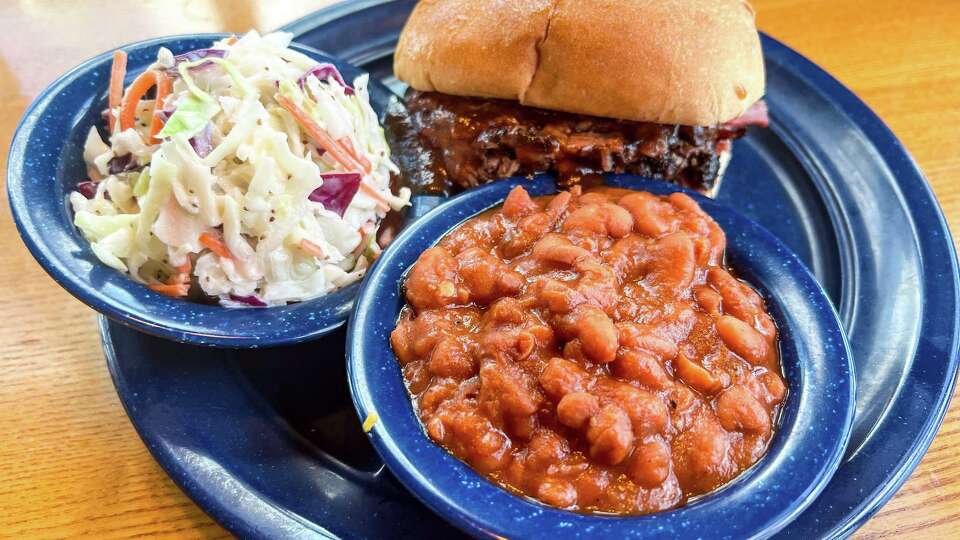 Chopped beef sandwich, coleslaw and beans at Sonny Bryan's Smokehouse