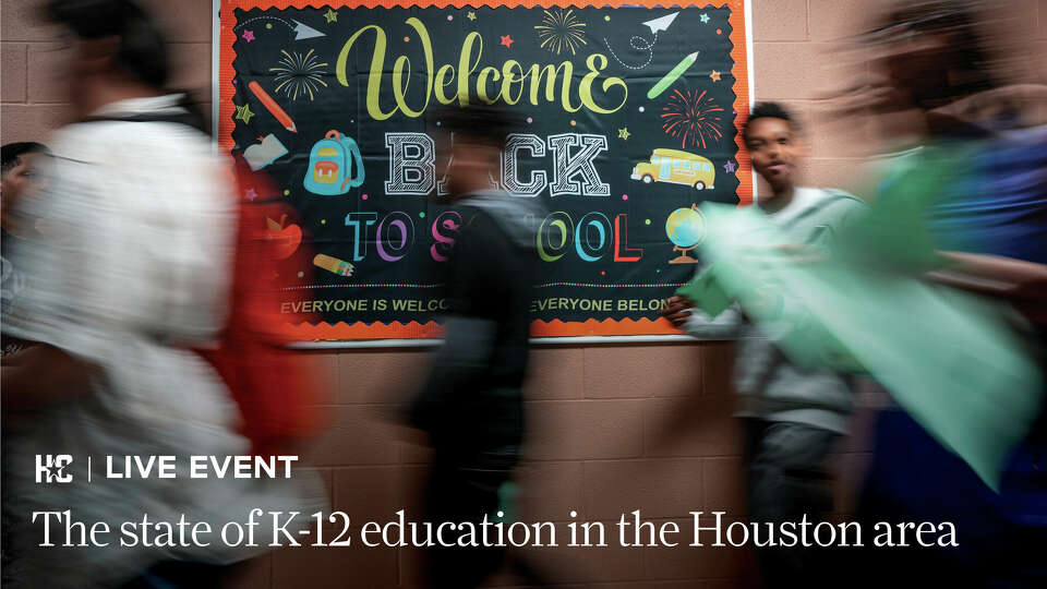 Promotional image for virtual event with Houston Chronicle education reporters