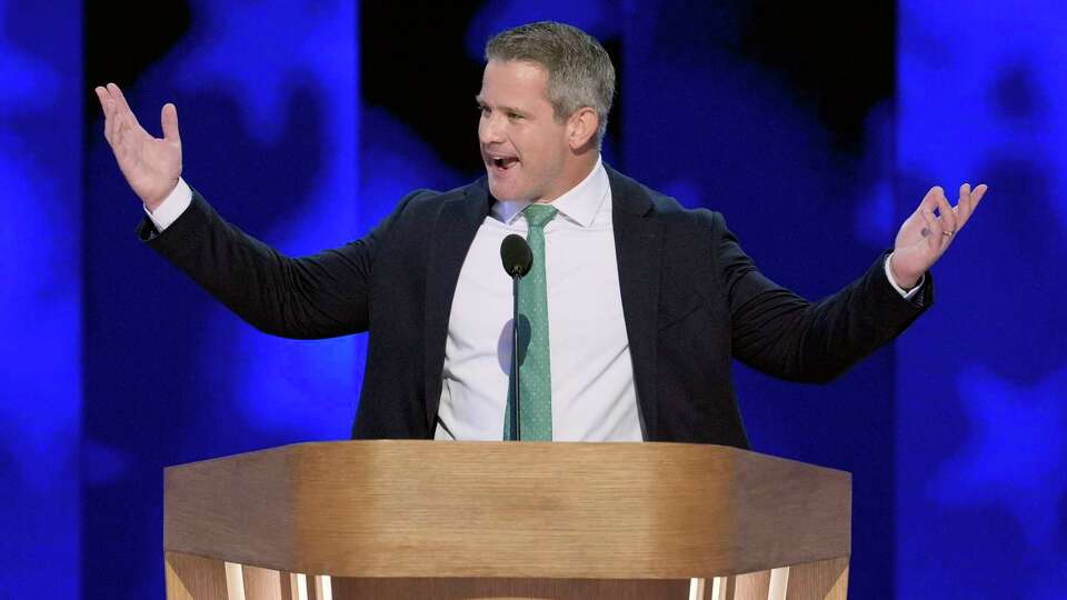 Former Republican Rep. Adam Kinzinger of Illinois speaks during the Democratic National Convention Thursday, Aug. 22, 2024, in Chicago.