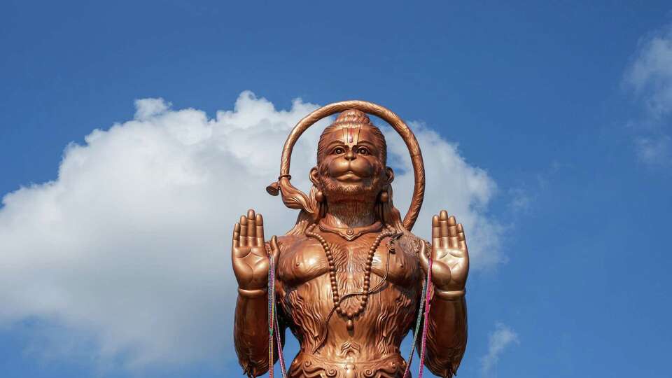 The newest statue at Shri Ashtalakshmi Temple, of the monkey god, Hanuman, is photographed on Sunday, Aug. 25, 2024 in Sugar Land.