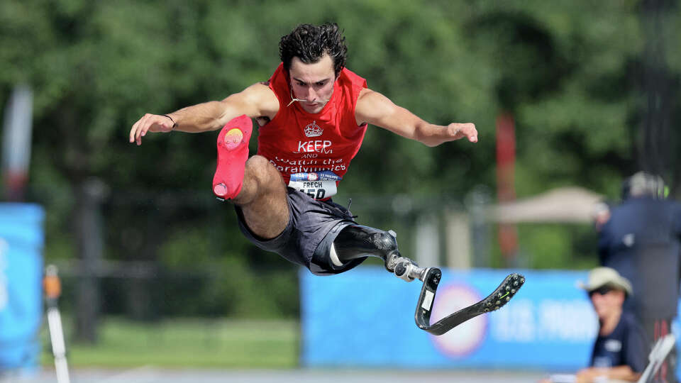 Ezra Frech, competing at the U.S. Paralympics trials, committed to the University of Southern California this year as the first above-the-knee amputee to make a Division I team.