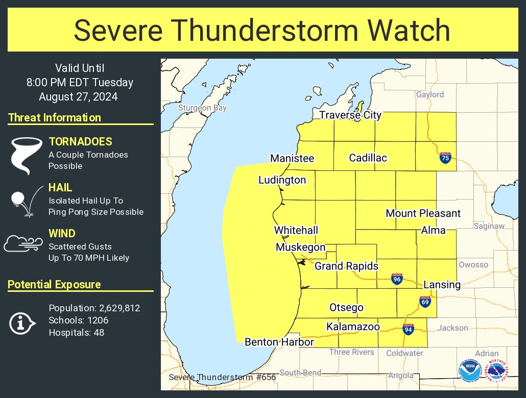Severe thunderstorm watch issued for West Michigan