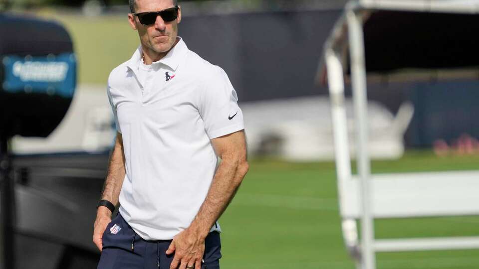 Houston Texans general manager Nick Caserio watches practice on Wednesday, Aug. 28, 2024, at Houston Methodist Training Center in Houston.