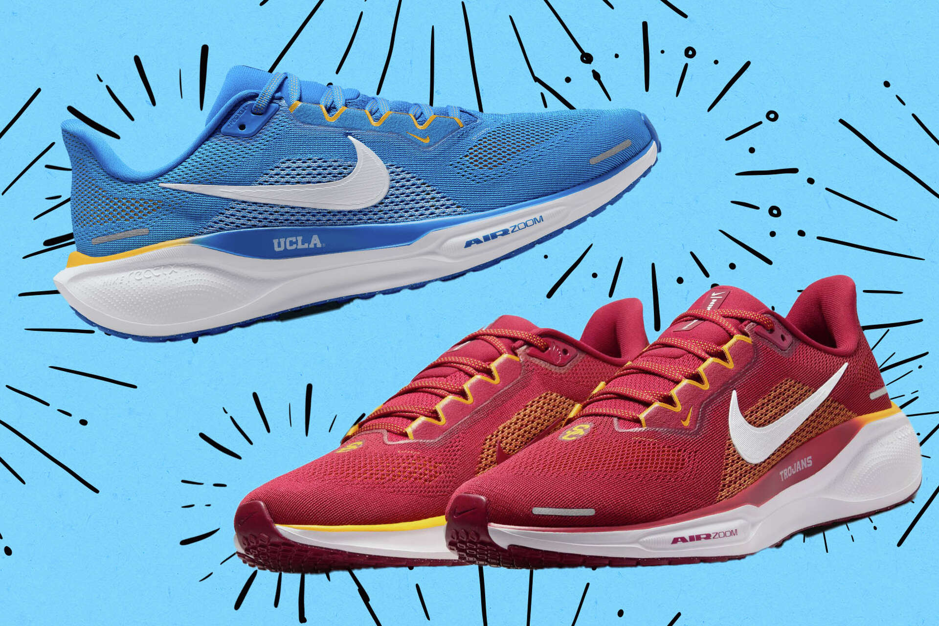 NCAA themed Nike Pegasus running shoes just dropped at Fanatics