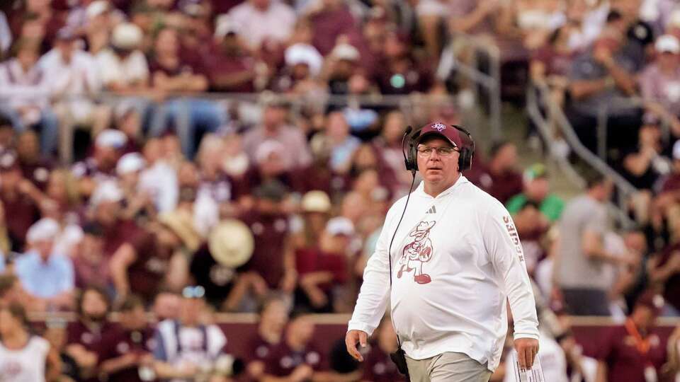 Texas A&M Aggies head coach Mike Elko is seen during the first quarter of a non-conference college football game at Kyle Field, Saturday, Aug. 31, 2024, in College Station.