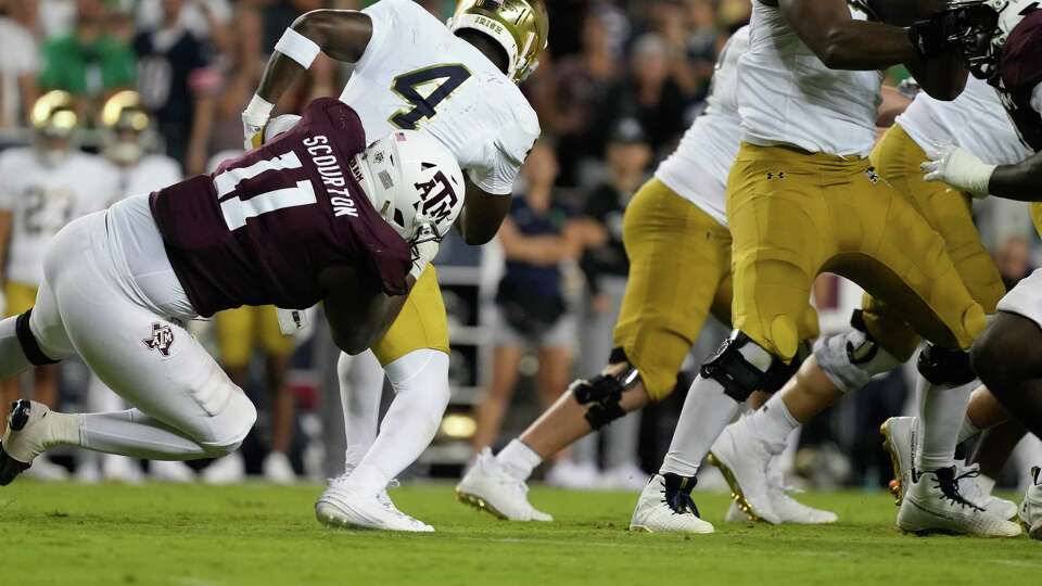 during the fourth quarter of a non-conference college football game at Kyle Field, Saturday, Aug. 31, 2024, in College Station.