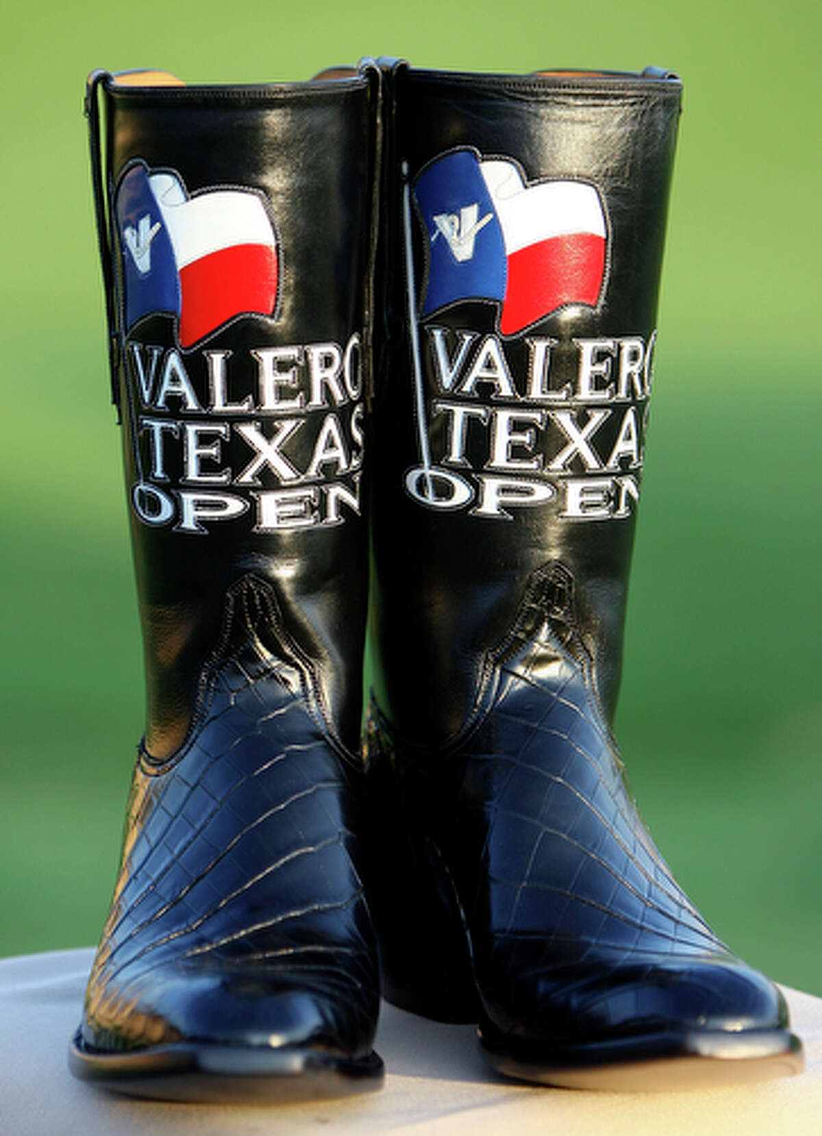 A pair of boots presented to Adam Scott, from Queensland, Australia, for winning the Valero Texas Open.
