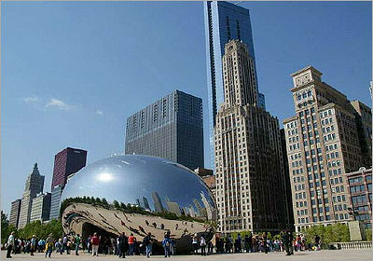 The Bean in Millennium Park offers a unique view of the Chicago skyline.