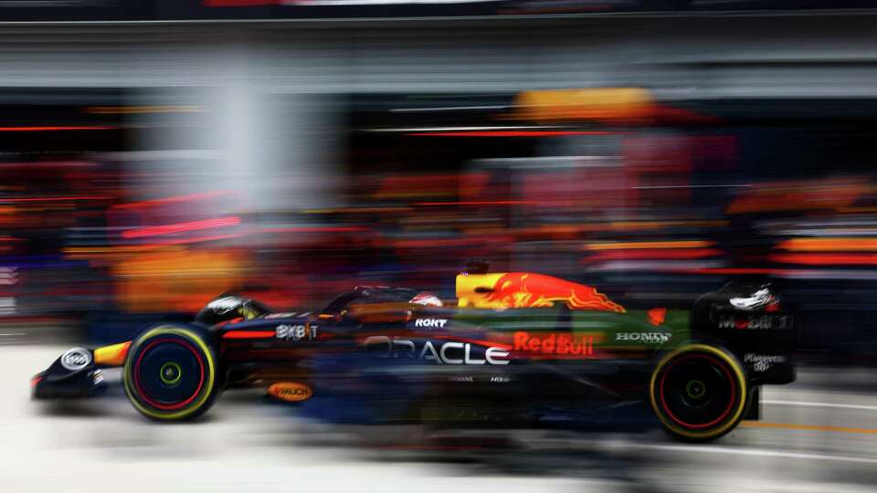 MONZA, ITALY - SEPTEMBER 01: Max Verstappen of the Netherlands driving the (1) Oracle Red Bull Racing RB20 stops in the Pitlane for a pit stop during the F1 Grand Prix of Italy at Autodromo Nazionale Monza on September 01, 2024 in Monza, Italy.