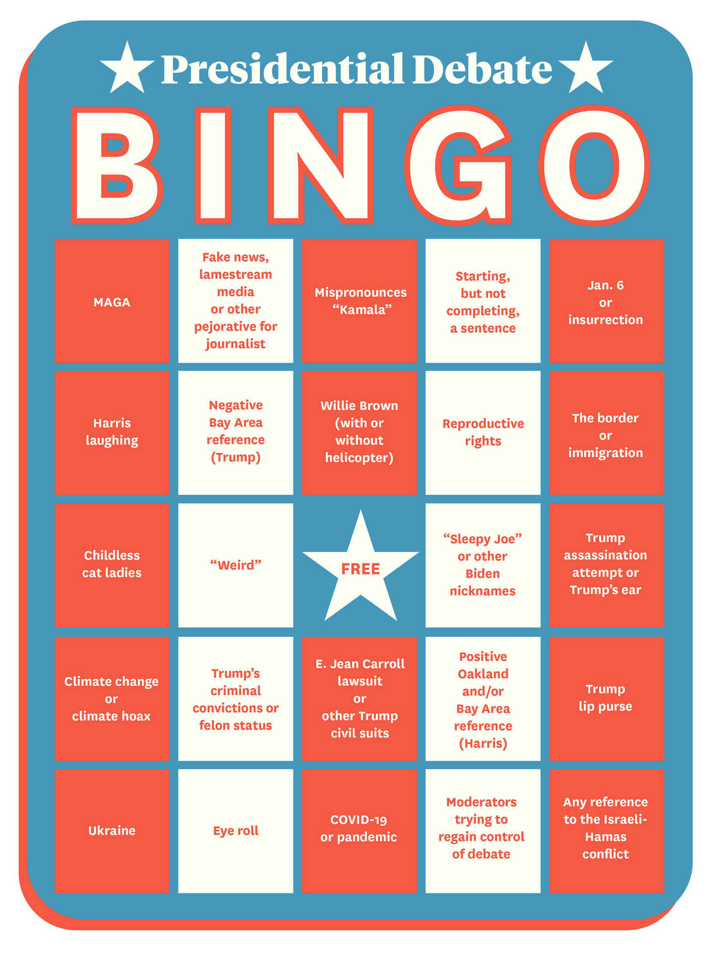 play-along-during-harris-trump-debate-with-the-chronicle-s-bingo-card for Debate Bingo Cards Free Printable Play along during Harris-Trump debate with the Chronicle's bingo card for Debate Bingo Cards Free Printable