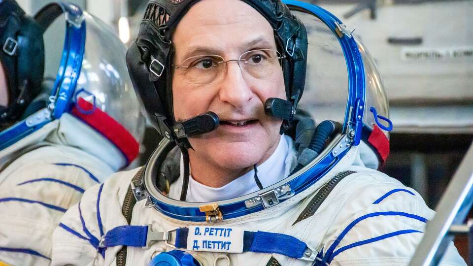 Don Pettit from NASA is pictured in his Sokol launch and entry suit during crew qualification exams at the Gagarin Cosmonaut Training Center in Star City, Russia. 