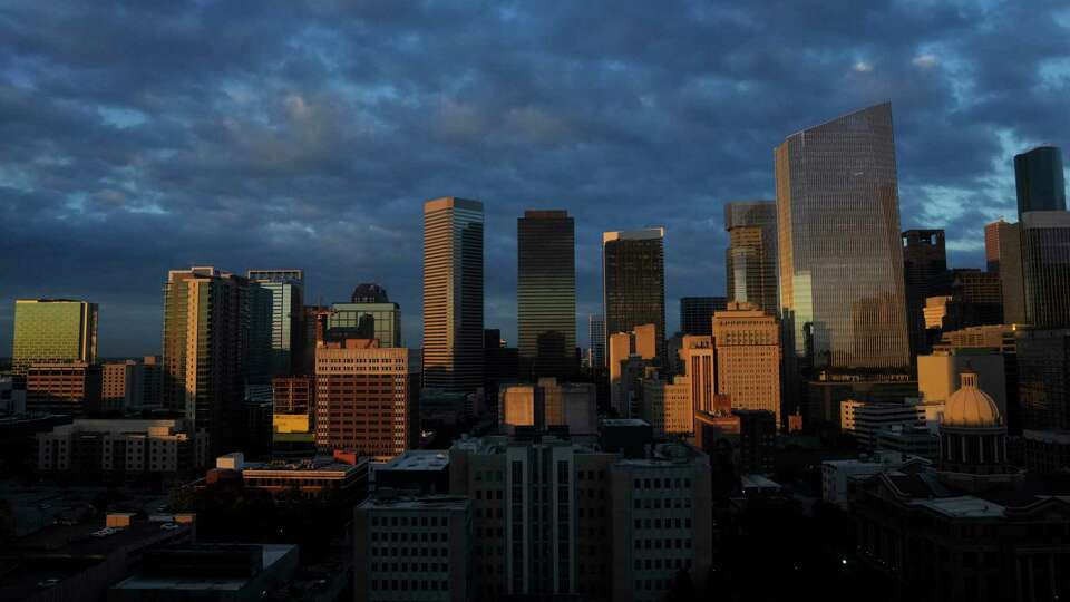 The Houston downtown skyline is photographed Monday, Sept. 9, 2024 at Harris County Criminal Courthouse in Houston.