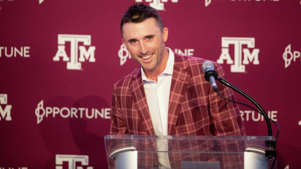 Texas A&M head baseball coach Michael Earley speaks during his welcome ceremony on Tuesday, July 2, 2024, in College Station.