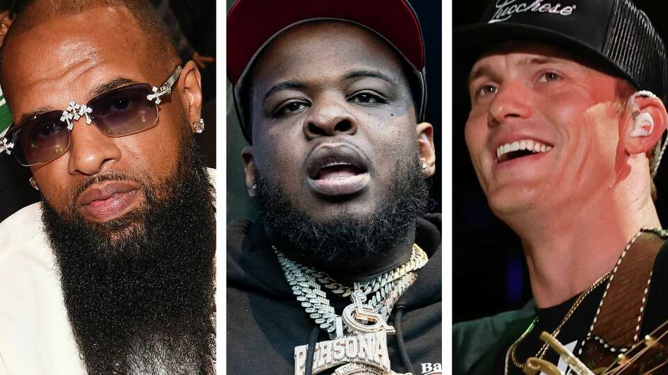 Slim Thug (left), Maxo Kream (center) and BigXthaPlug will perform at halftime of the Texans game on Sunday, Sept. 15, 2024. Parker McCollum (right) will lead the H's Up tradition before the game.