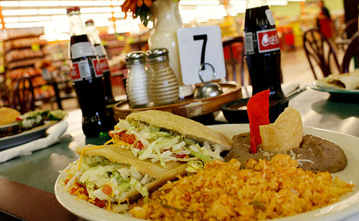 Fill up on a gorditas picadillo plate at El Folklor in La Fiesta Supermarket on Ingram Road before grocery shopping.