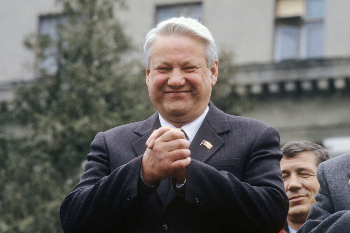 Boris Yeltsin's electoral rally before the first presidential election in Russia, 1991. Yeltsin made a historic visit to the Houston area in 1989.