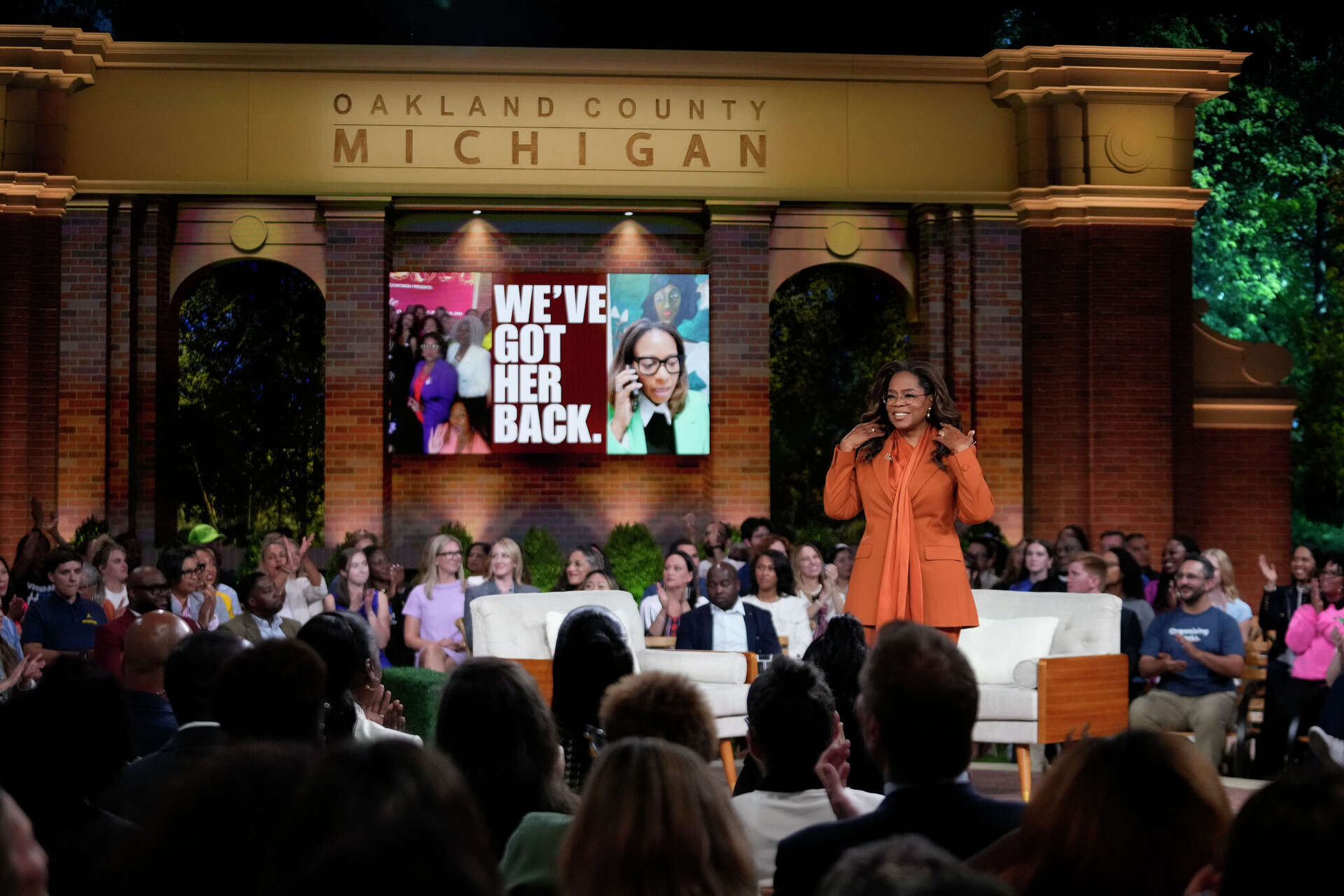 Harris speaks at campaign event with Oprah Winfrey in Michigan