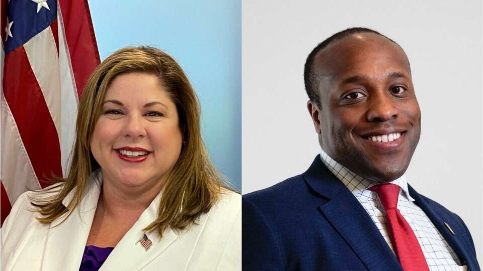 Democrat Melissa McDonough (left) is challenging incumbent Republican U.S. Rep. Wesley Hunt in the 38th Congressional District. 