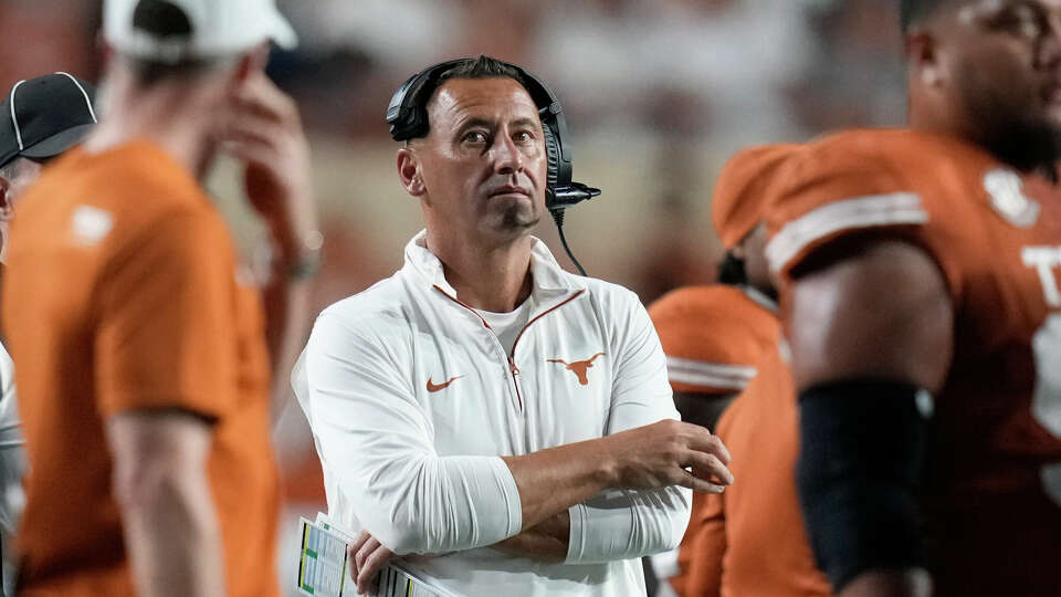 Texas head coach Steve Sarkisian watches during the first half of an NCAA college football game against Louisiana-Monroe in Austin, Texas, Saturday, Sept. 21, 2024. (AP Photo/Eric Gay)