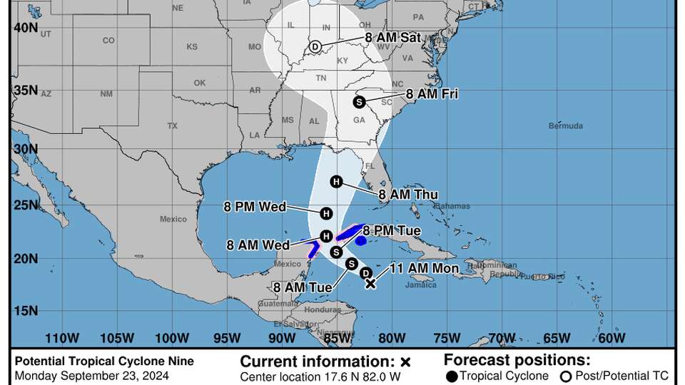 The National Hurricane Center released its projected path for Potential Tropical Cyclone Nine on Monday.