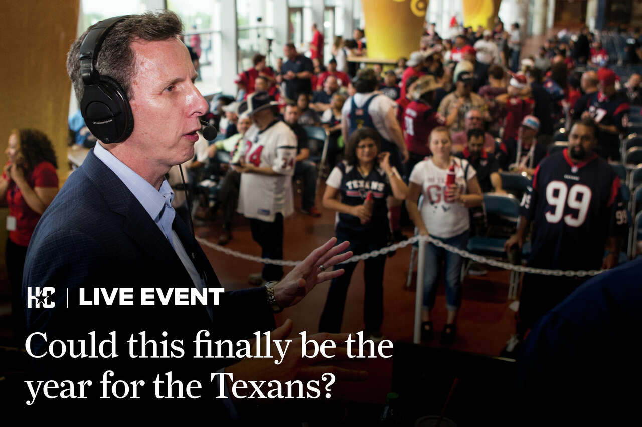 Promotional image featuring a virtual event with Marc Vandermeer, VP of Broadcasting and the official voice of the Houston Texans.