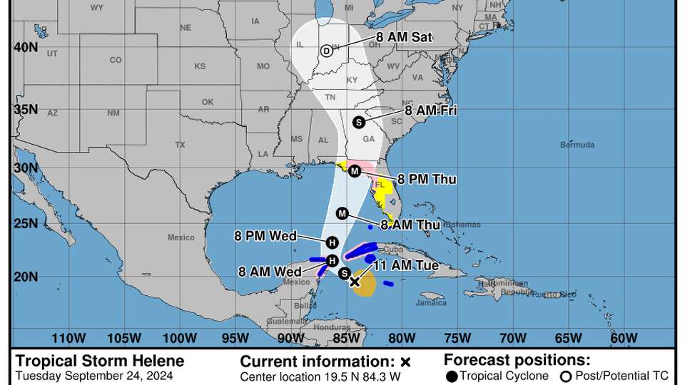 The National Hurricane Center has released its projected path for Tropical Storm Helene on Tuesday. The likely location for landfall is the Florida Panhandle.