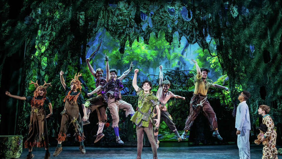 Nolan Almeida as Peter Pan (center) and the cast of 'Peter Pan'