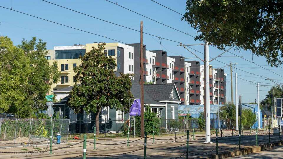 Construction on the Tempo at White Oak apartment complex is visible Friday, Sep. 27, 2024 in Houston.