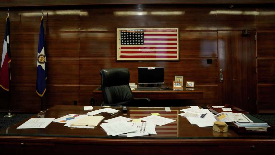 The door on the right in the Houston mayor's office leads to a private office space Friday, Sept. 27, 2024 at Houston City Hall in Houston.