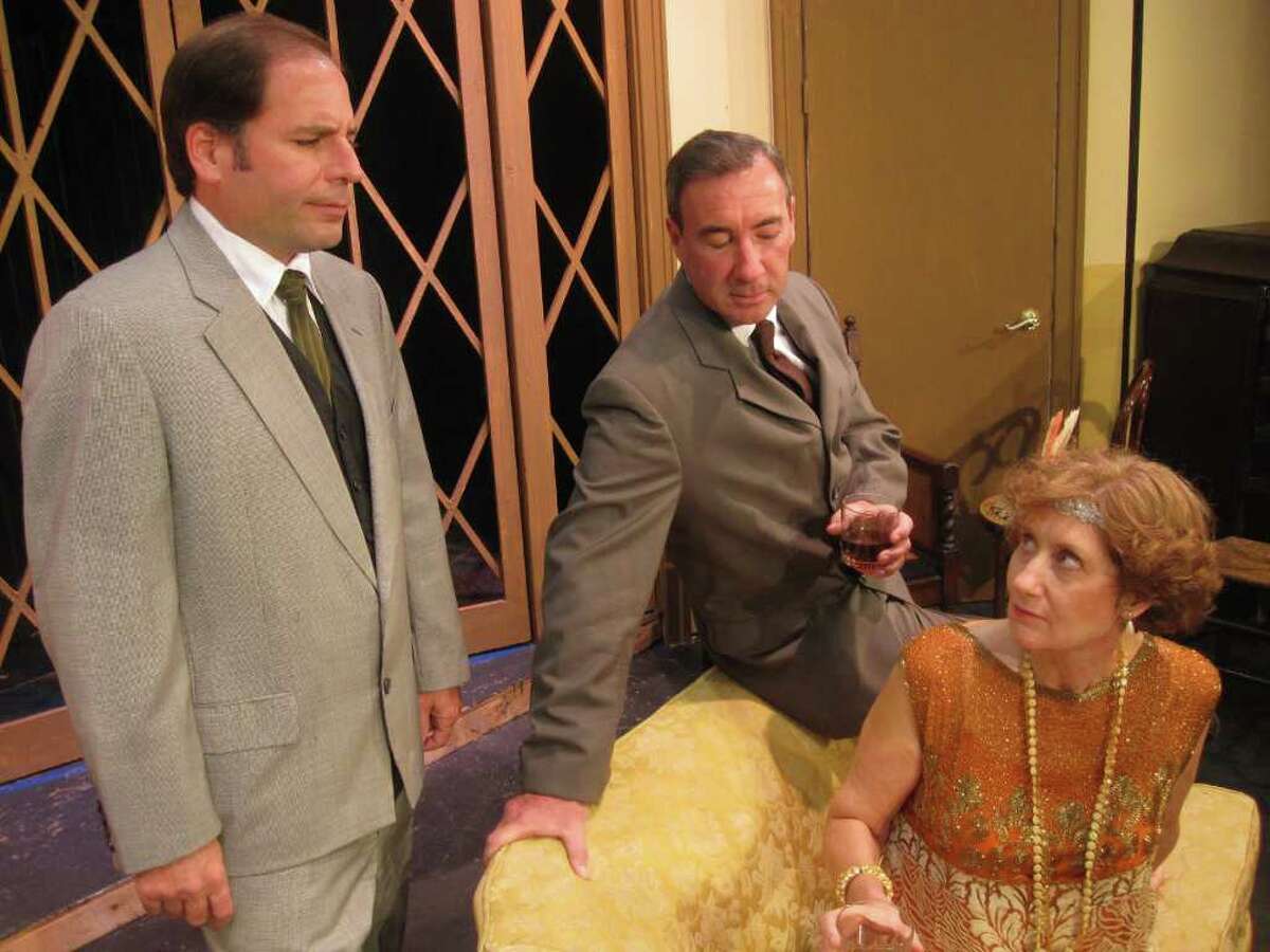 In Ken Ludwig’s suspense thriller 'Postmortem,' Leo (played by David Savo of Stamford), Bobby (Bob Filipowich of Fairfield) and Marion (Marcia Cummings Vinci of Pound Ridge, N.Y.) are actors in actor, playwright William Gillette’s revival company of 'Sherlock Holmes.' Caught in Gillette’s plot to discover the murderer of his deceased fiancée, they doubt each other’s alibis. Postmortem will be performed at the Powerhouse Performing Arts Center, Waveny Park, New Canaan through Nov. 13. Contributed photo/Cindy Ording