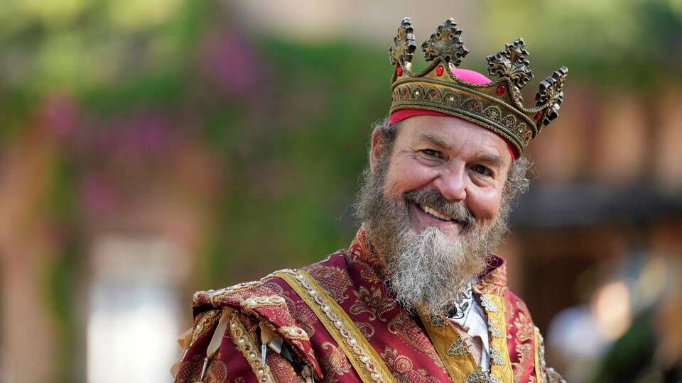 The King, a costumed character, is shown during a media tour at the Texas Renaissance Festival, 21778 FM 1774, Tuesday, Oct. 1, 2024 in Todd Mission.