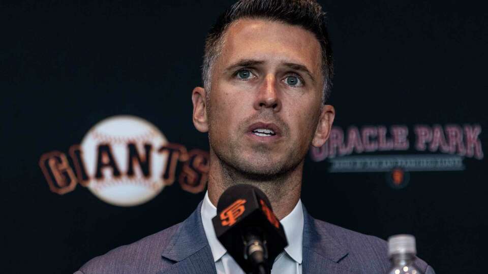 Former San Francisco Giants catcher Buster Posey speaks after a introductory press conference as the Giants’ president of baseball operations in San Francisco, Tuesday, Oct. 1, 2024.