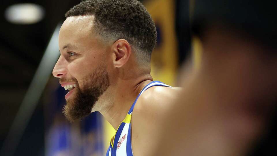 Stephen Curry smiles during Golden State Warriors’ Media Day at Chase Center in San Francisco on Monday, September 30, 2024.