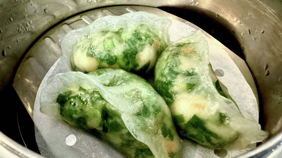 Shrimp and chive dumplings at Tim Ho Wan in Katy Grand