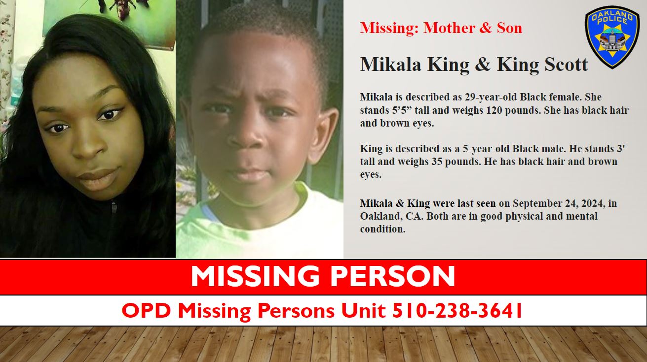 Mother and 5-year-old child missing from Oakland, police say
