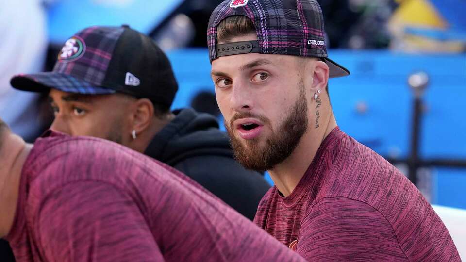 San Francisco 49ers wide receiver Ricky Pearsall sits on the bench during the second half of an NFL football game against the New England Patriots in Santa Clara, Calif., Sunday, Sept. 29, 2024. (AP Photo/Godofredo A. Vásquez)