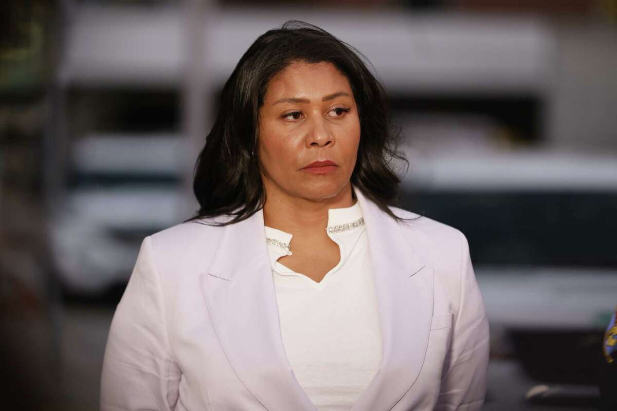 Mayor London Breed during a news conference at Zuckerberg San Francisco General Hospital and Trauma Center on Saturday, Aug. 31, 2024. Ricky Pearsall, a player with the San Francisco 49ers, was shot late Saturday afternoon in a robbery in Union Square. Pearsall was rushed to General Hospital, where he was being treated for his injuries and was expected to survive. The robbery suspect was immediately apprehended and arrested by police.