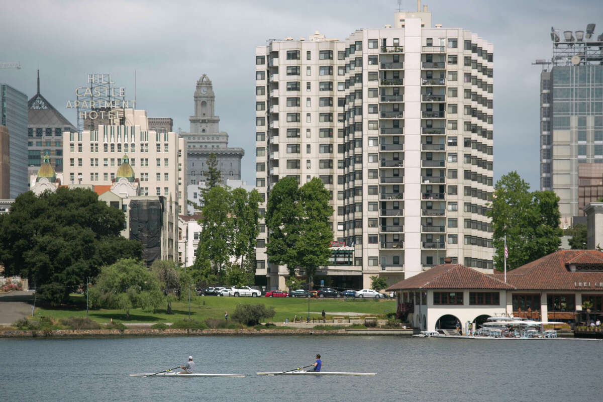 Boaters travel across Lake Merritt in Oakland on a recent Sunday.