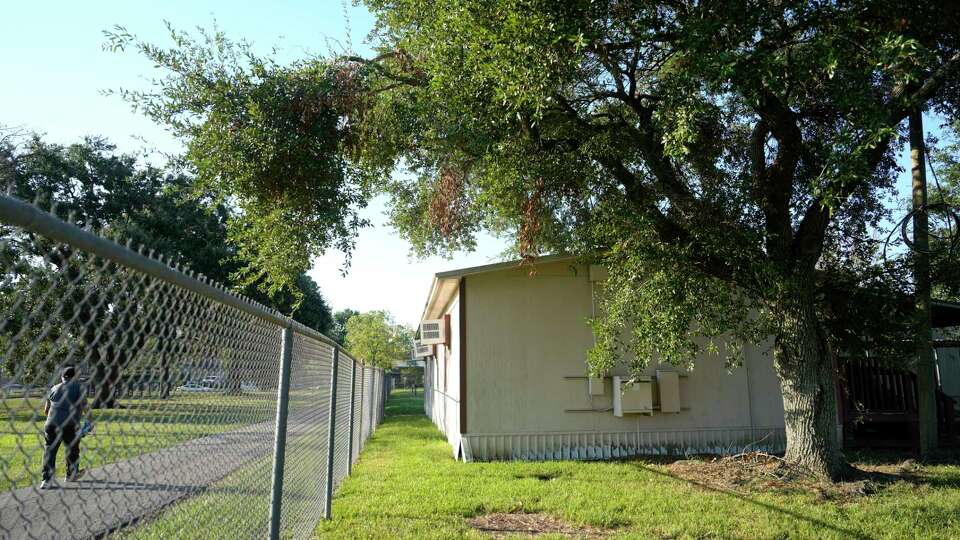 Principle Philma Thomas-Muhammad is concerned with security and access to the temporary classroom building at Hobby Elementary, 4021 Woodmont Dr., shown Wednesday, Oct. 2, 2024, in Houston.