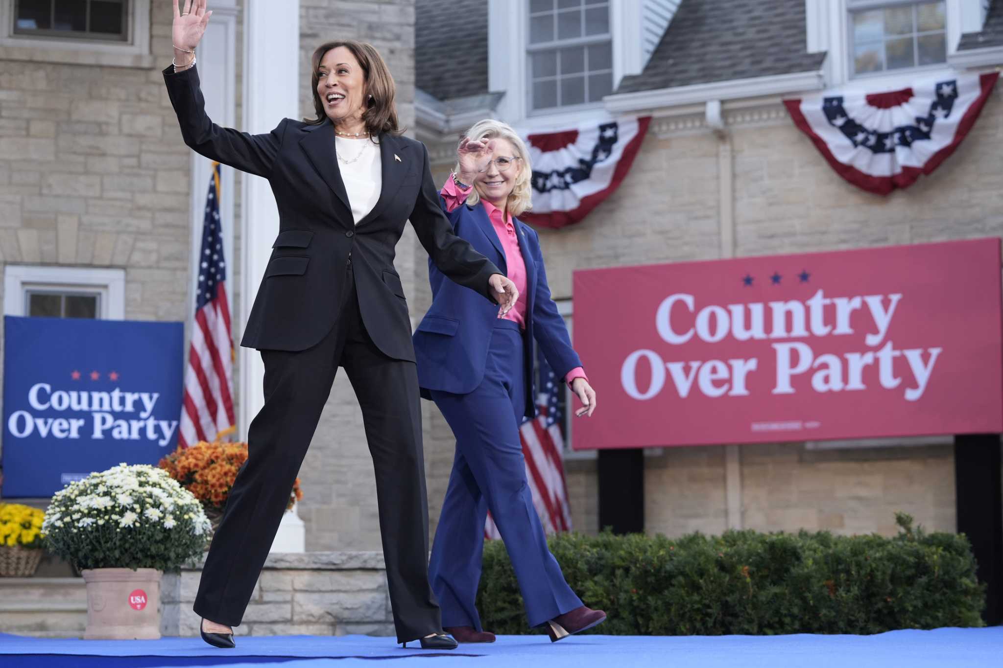 Harris rallies with Liz Cheney as she presses her case to GOP voters