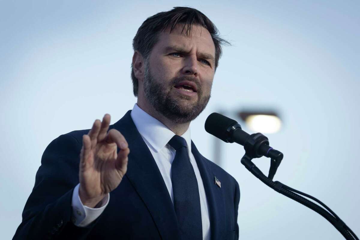 MARNE, MICHIGAN - OCTOBER 02: Republican vice presidential nominee, U.S. Sen. J.D. Vance (R-OH) speaks at a rally on the grounds of the Berlin Raceway on October 02, 2024 in Marne, Michigan. Republican presidential nominee former President Donald Trump is scheduled to campaign in the swing state tomorrow.