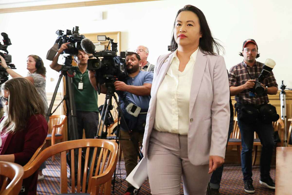 Oakland Mayor Sheng Thao gives remarks to the press at Oakland City Hall in Oakland, California Monday, June 24, 2024 following an FBI raid on her home last week.