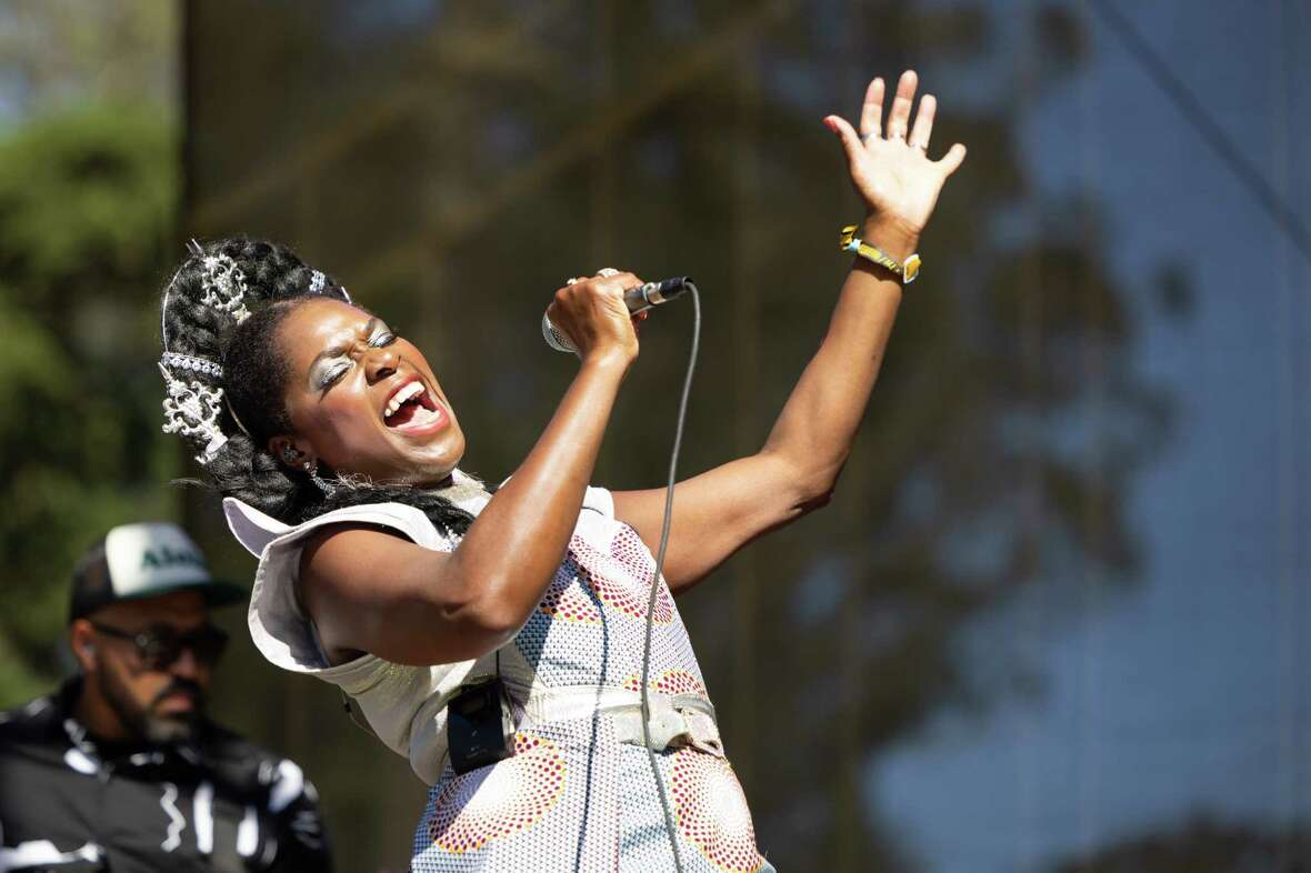 Eno Williams of Ibibio Sound Machine at the Hardly Strictly Bluegrass Festival in San Francisco, California on Friday, Oct. 4, 2024.