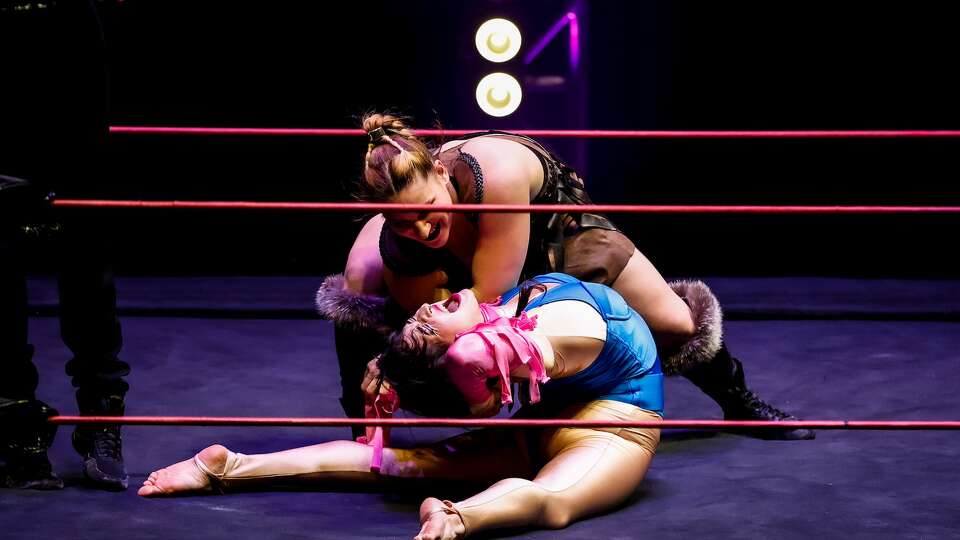 Maeva Desplat, top, and Naomi Eddy in Cirque Flip Fabrique and Ex Machina's 'Slam!' — which tours to Cal Performances' Zellerbach Hall.