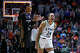 Minnesota Lynx forward Napheesa Collier reacts as Connecticut Sun forward DeWanna Bonner, left, looks on, during the first half of Game 4 in the WNBA basketball semifinals, Sunday, Oct. 6, 2024, in Uncasville, Conn. (AP Photo/Jessica Hill)