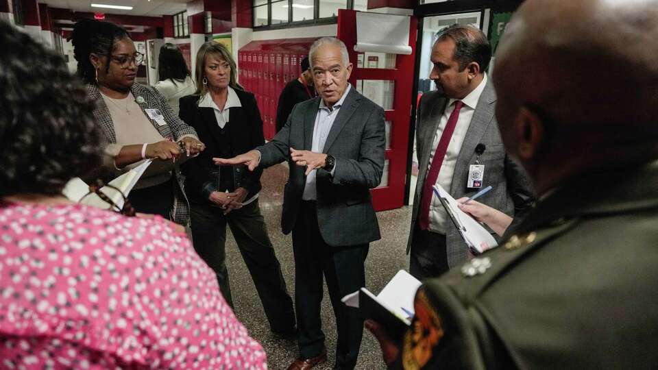 HISD Superintendent Mike Miles tours Cullen Middle School, which now hosts Cullen Military Academy-the only school of its kind in Houston ISD, on Tuesday, Oct. 8, 2024 in Houston.