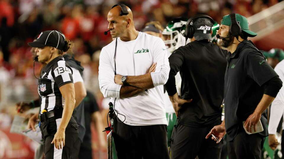 New York Jets head coach Robert Saleh during the 4th quarter in an NFL game against the San Francisco 49ers at Levi’s Stadium in Santa Clara, Calif., on Monday, Sept. 09, 2024. The 49ers won 32-19.