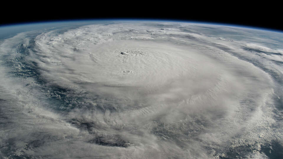  Hurricane Milton, a Category 5 storm at the time of this photograph, is pictured in the Gulf of Mexico off the coast of Yucatan Peninsula from the International Space Station as it orbited 257 miles above on Oct. 8, 2024.