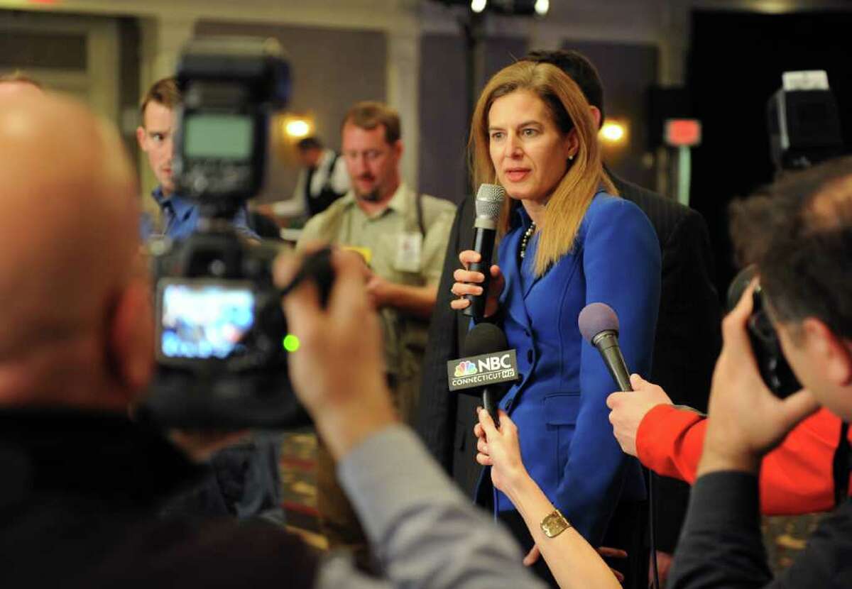 Secretary of State Susan Bysiewicz speaks at a press conference about letting the polling stations in Bridgeport to stay open an extra two hours, at Democratic U.S. Senate candidate Richard Blumenthal's campaign party at the Hartford Hilton in Hartford, Conn. on Tuesday November 02, 2010.